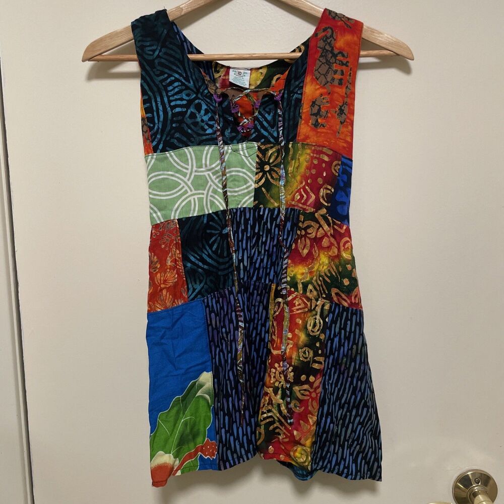Peaceful People Tank Top Childs Dress Boho Hanki Patchwork Hand Dyed Hippie 10
